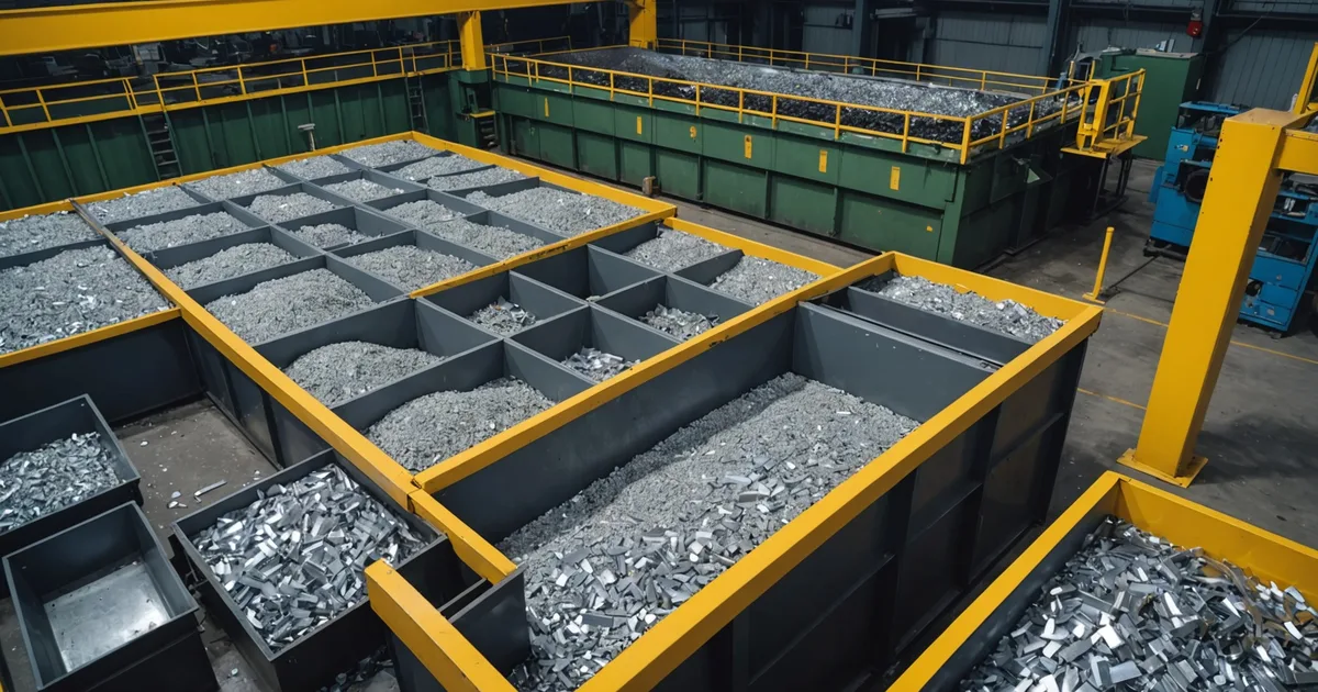 Scrap bin of defective metal parts beside a production line inspection station