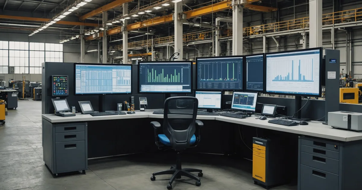 Manufacturing cost analysis data displayed on industrial monitor at factory operations desk